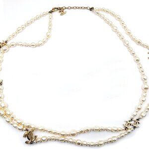 Chanel Gold Scratchy CC Irregular Pearl 2 Strand Necklace